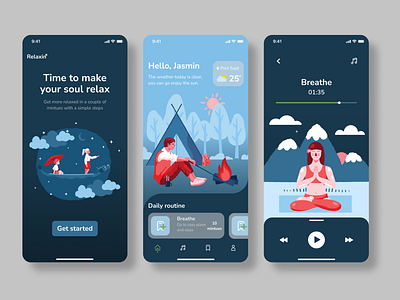 relax meditation app app design illustration meditation relax ui ux