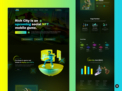 Rich City- NFT Gaming Landing Page. 3d animation bitcoin blockchain branding crypto design gam landing page gaming illustration landing landing page logo motion graphics nft nft design nft gaming landing pagem page ui ui design