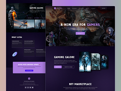 Ultra- NFT Gaming Redesign Landing Page. 3d animation bitcoin blockchain branding crypto design game design gaming graphic design illustration landing page logo motion graphics nft nft gaming ui ui design uiux design