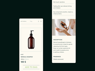 Mobile version of the Natureal cosmetics online store website android branding color creative design ecommerce fashion figma font free girl grid health magazine mobile mobile app product typography ui ux