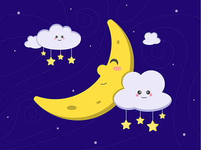 Magic night. clouds cute illustration kids illustration magic moon night night sky stars