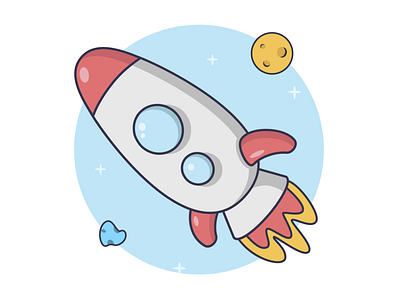 Rocket to the moon. 2d branding card fly illustration kids illustration logo moon rocket space