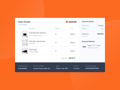 Email Receipt | Daily UI | 017 017 card cart confirmation dailyui delivery design e mail email receipt order payment receipt shopping ui user interface zalando