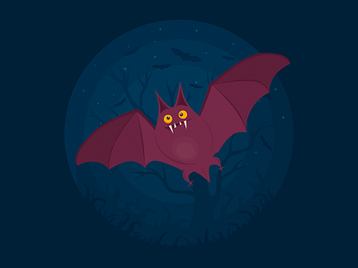Bat bat cute dar flat halloween icon illustration