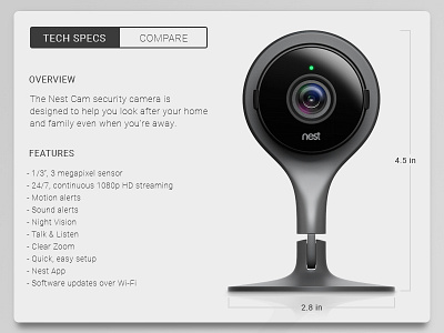 Day 22 - Tech Specs camera features flat info nest product specs tech ui user