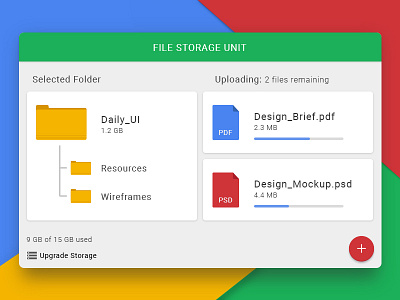 Day 37 - File Storage Widget cloud design drive file folder google material safe storage transfer widget