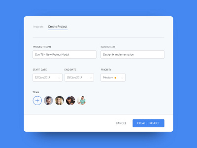 Day 76 - Create New Project create date field form input modal picker project team view