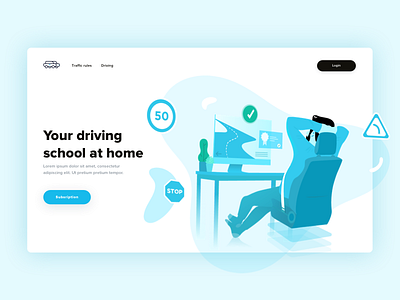 Your driving school at home 🚙 🏠 blue car desktop driving driving school fatma aroua home homepage illustration login traffic