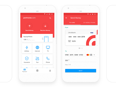 App for payment android material design credit card finance management payment system receive money send money top up phone