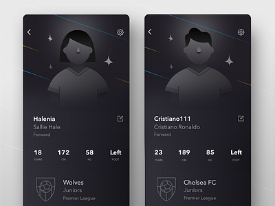 Profile default. App for football fitness tracker. app default football ios profile ui ux