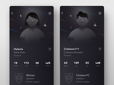 Profile default. App for football fitness tracker.