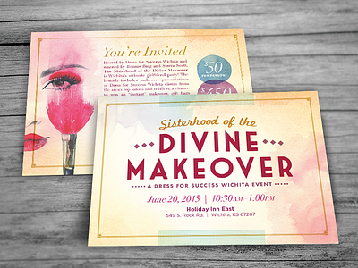 Sisterhood of the Divine Makeover dress for success fashion fundraiser invitation logo nonprofit watercolor wichita