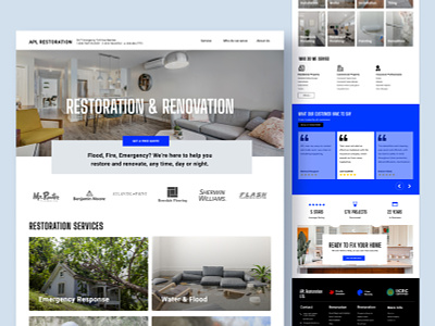 Website Design - Restoration and Renovation Company blue clean construction renovation responsive restoration service website