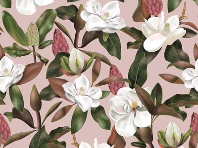 Magnolias Pattern Pink design digital floral flowers illustration pattern procreate