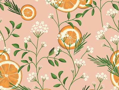 Elderflowers & Oranges floral flowers illustration orange oranges pattern procreate
