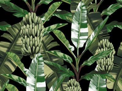 Banano leaves Pattern black green illustration leaves pattern plants procreate tropical vector