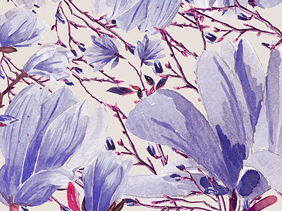 Blue magnolias blue floral flowers pattern watercolor