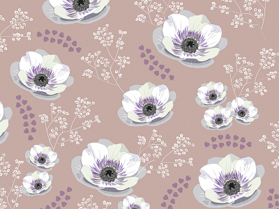 Anemones II beige botanic floral flowers nature pattern pink spring