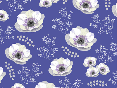 Anemones collection Blue pattern botanic floral flowers nature pattern pink spring