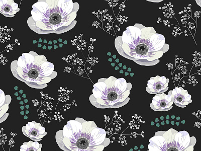 Anemones collection Black pattern black botanic floral flowers nature pattern spring