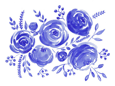 Blue roses blue floral flowers illustration roses watercolor