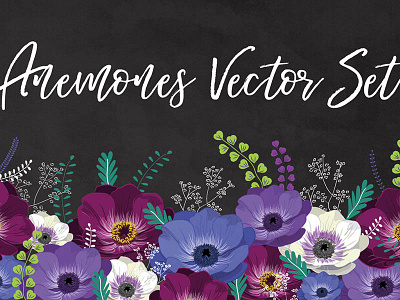 Anemones Vector Set chalk chalkboard clipart elements floral flowers vector wedding