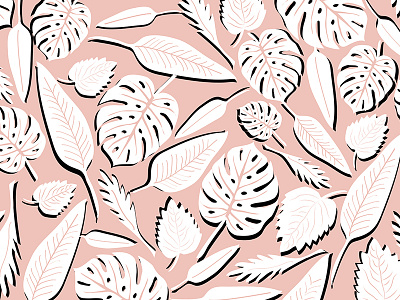 Filodendros pink black black and white botanic draw illustration leaves monstera nature pattern pink seamless vector