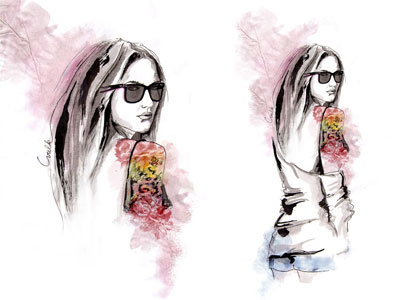 Sunglasses illustration ink marker sunglasses watercolor woman