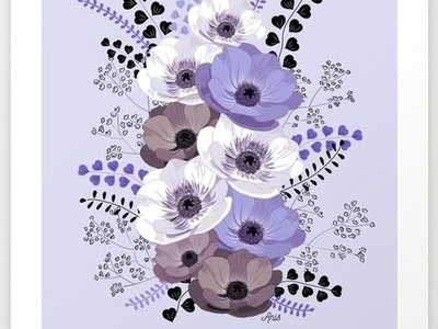 Anemones bouquet in blue art art print blue card digital floral flowers illustration poster vector