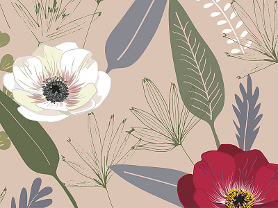 Anemones & Palms zoom botanic digital drawing floral flowers illustration ink nature pattern vector