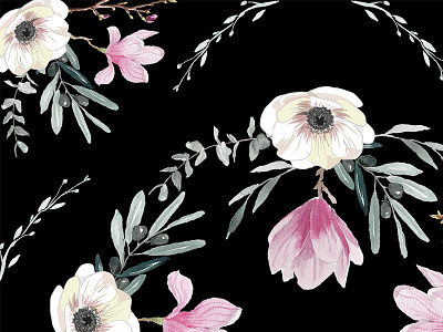 New pattern zoom black digital drawing floral flowers illustration pattern patterns print textile watercolor