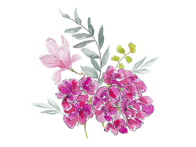 Floral bouquet drawing flowers illustration leaves painting pattern pink watercolor