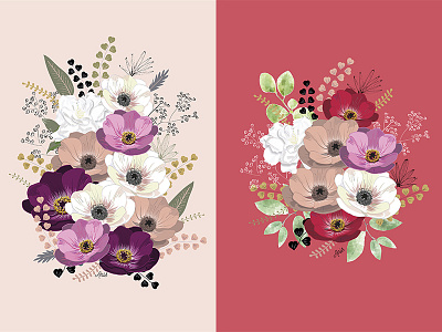 Anemones & Gardenia drawing flowers illustration leaves painting pattern pink watercolor