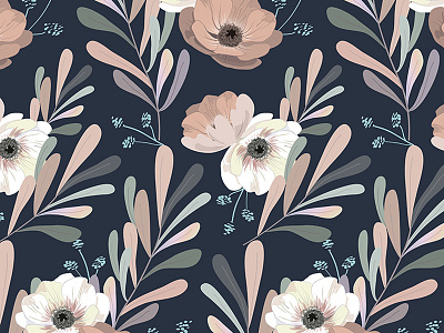 Anemones & Olives blue design floral flowers graphic design illustration pattern vector vector art