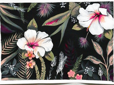 Tropical Night acrylic black floral flowers illustration mural paint painting