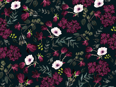 Romantic dark pattern botanic botanical floral flowers illustration nature pattern seamless pattern watercolor