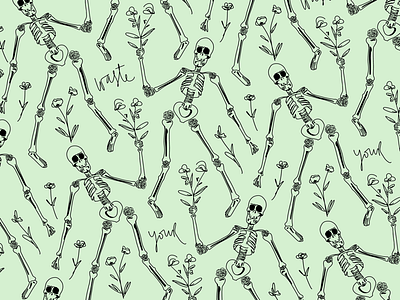 Don’t Waste your time drawing flowers illustration ink ipad pro motivational pattern pen phrase procreate seamless pattern skull