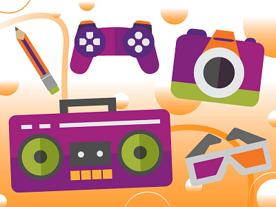 Gadgets, movies and music buenos aires camera games gradients illustration movies pencil pop videogames