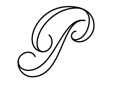 P flourish lettering monoweight script vector