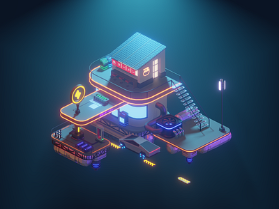 Sci-Fi Service Stop 3d illustration