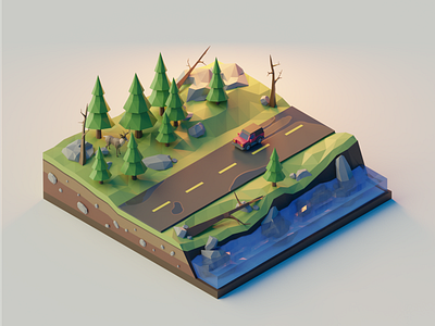 Driving through the Pacific North West 3d illustration
