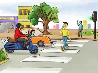 While on Road, Be on Road. accident car comics driving handdrawn illustration indianroads phone roadsafety vector walking