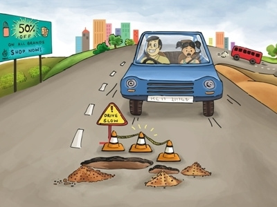 Pay Attention while Driving accident car comics driving handdrawn illustration indianroads roadsafety vector