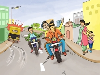 Don't Overspeed. Take Care of others Safety as well. accident bikes comics danger handdrawn illustration indianroads overspeed pedestriants racing roadsafety vector