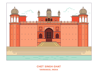 Ghats of Ganges - 01 architecture culture flat fort heritage illustration indian cities line vector vintage