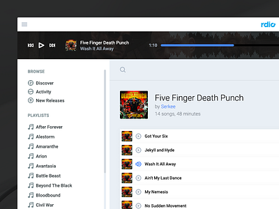 Rdio Player clean minimal music player rdio redesign