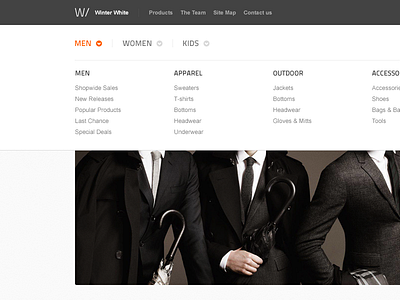 Dropdown Navigation categories clean clothes dropdown ecommerce icons menu minimal navigation shop slider store