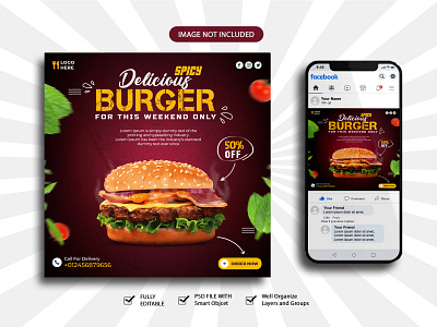 Delicious Burger social media Banner or Instagram Post template