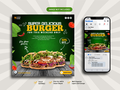 Delicious Burger social media Banner or Instagram Post