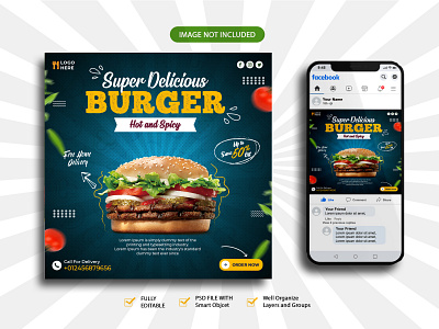 Delicious Burger social media Banner or Instagram Post